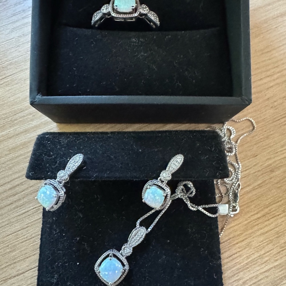 Zales Silver Opal Earring Set - Picture 2 of 7